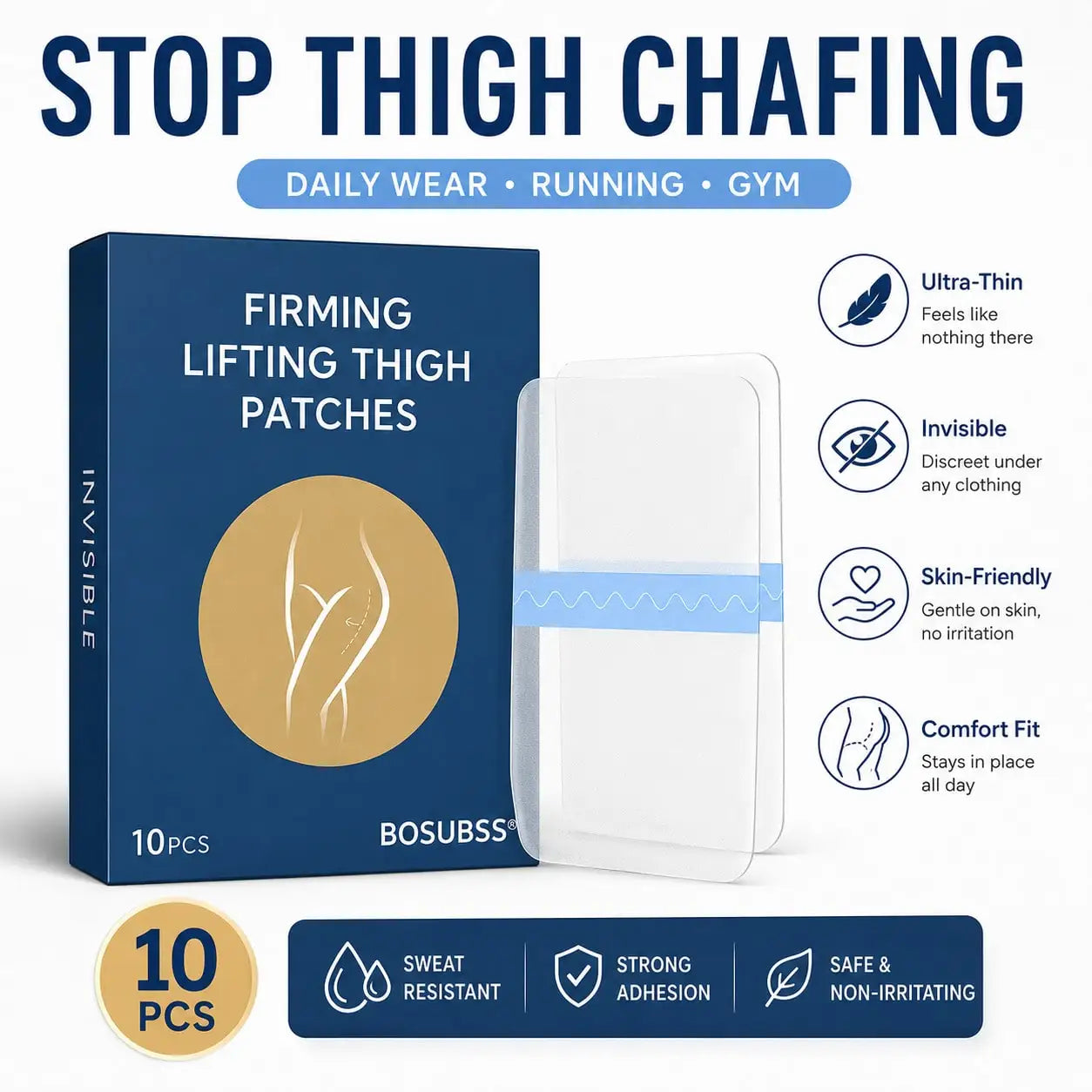 10Pcs Invisible Anti-Chafing Thigh Patches, unisex clear thigh guards, soft leg protection strips for daily wear, running & fitn Oasis Select 10pcs