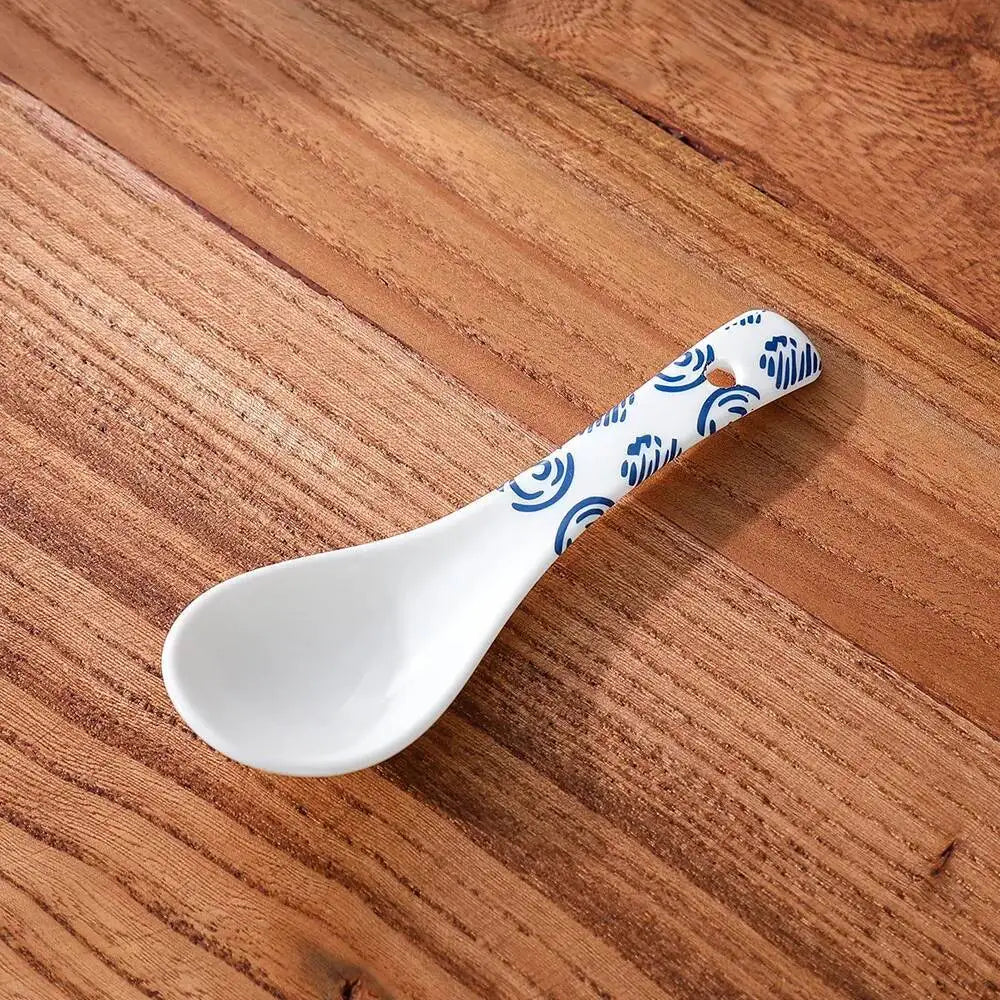 Japanese-style Blue And White Porcelain Small Soup Spoon Ceramic Rice Spoon Household Soup Spoon Kitchen Spoon Kitchen Tablewear Oasis Select Half-open