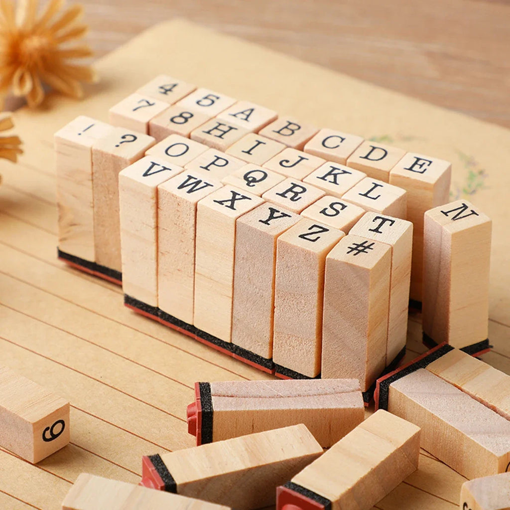 40Pcs Alphabet Stamps Vintage Wooden Rubber Letter Standard Stamp Set for Craft Card Making Planner Scrapbooking Journals Oasis Select