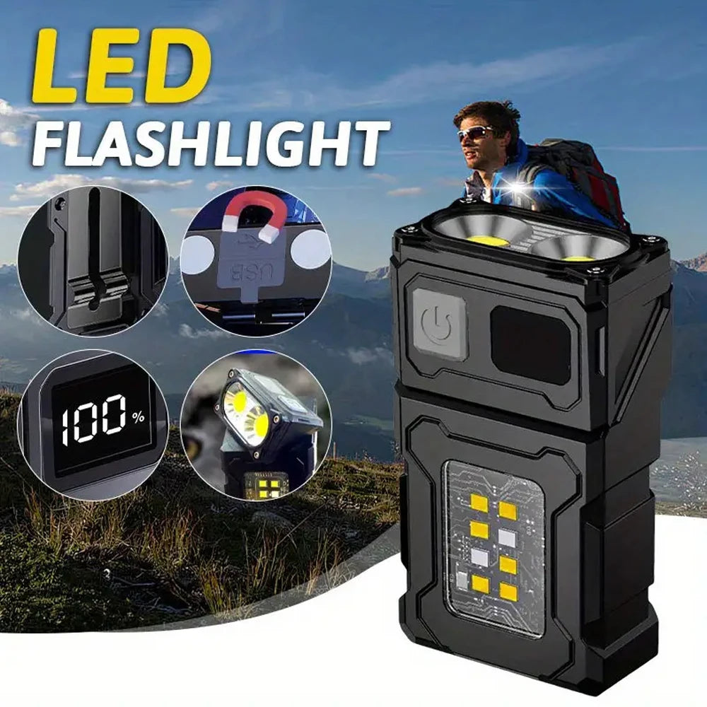 Portable LED COB Flashlight Head Rotation Magnetic Torch Built-in Battery Rechargable for Outdoor Camping Emergency Lantern Oasis Select