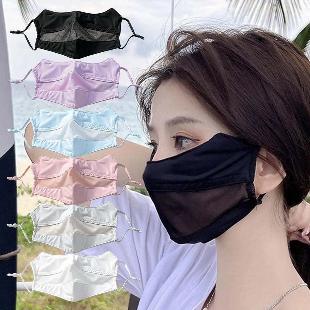 Summer Ice Silk Face Mask UV Sun Protection Respirator Men Women Adjustable Breathable Mask For Outdoor Running Cycling Sports Oasis Select