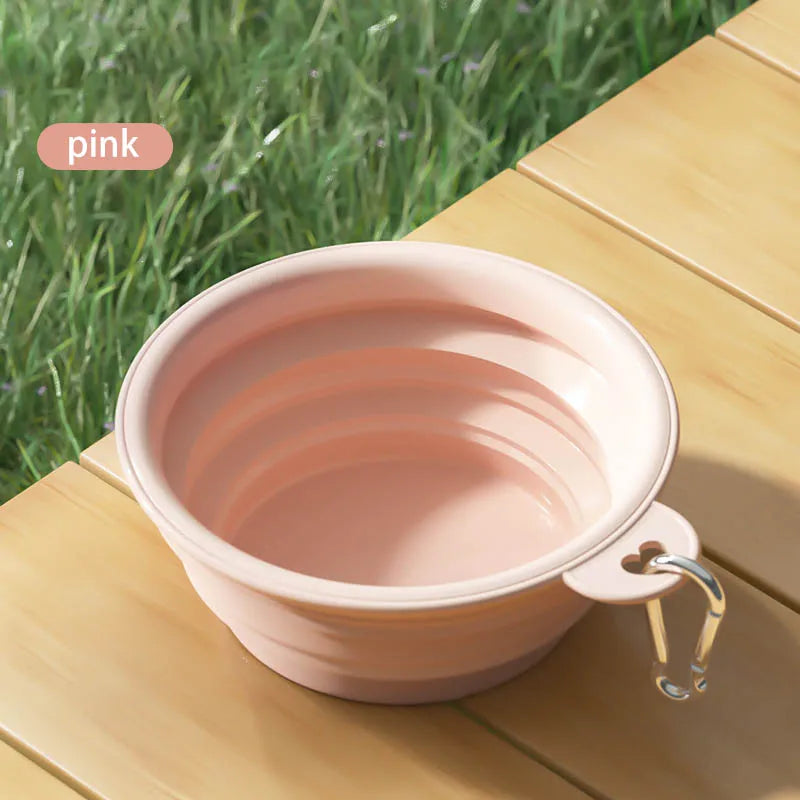 Foldable Silicone Dog Bowl Pet Outdoor Travel Portable Folding Cat Food Water Large Capacity Container Feeding Bowl Pet Supplies Oasis Select pink-1pcs 1000ml