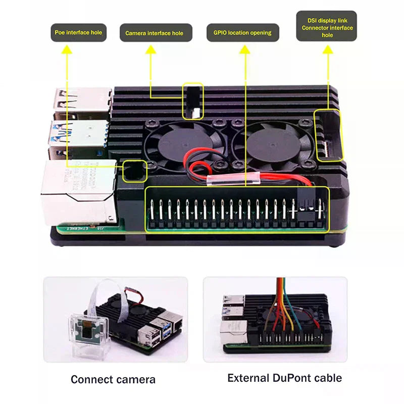 Raspberry Pi 4 Aluminum Case With/Without Dual Cooling Fan Metal Shell Black Enclosure For RPI Raspberry Pi 4B Oasis Select