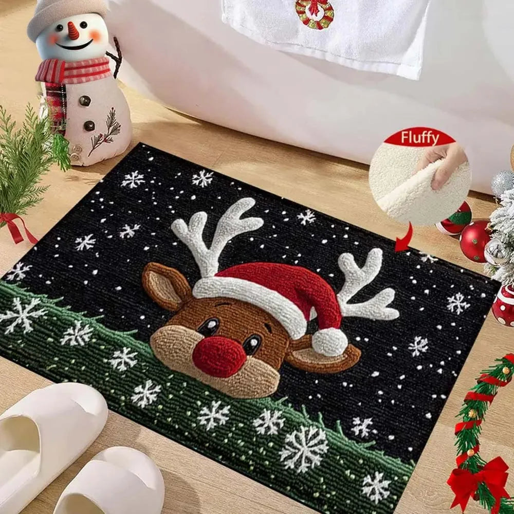 Water-absorbing Christmas Door Mat Santa Claus Design Christmas Decor Bathroom Mat Gingerbread Man Pattern Foot Mat Bathroom Use Oasis Select 07