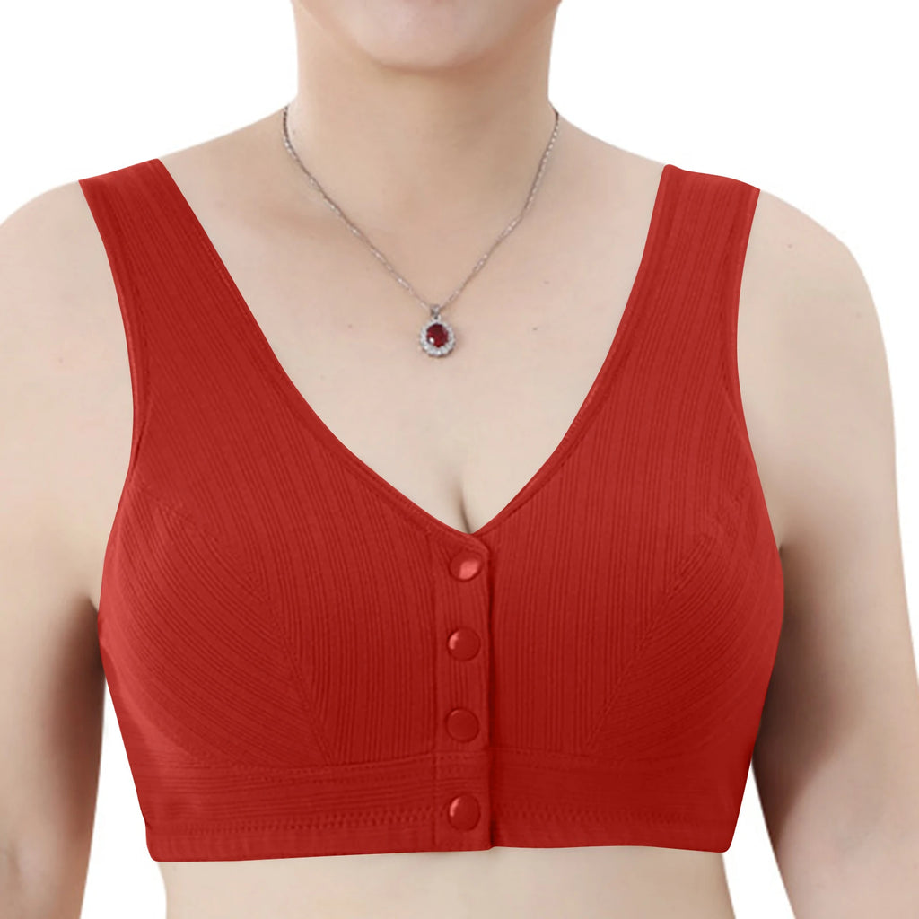 New Large Size Vest Style Bra for Middle-Aged And Elderly Women with Wide Strap Comfortable Cotton Underwear Fixed Cup Oasis Select Red 36