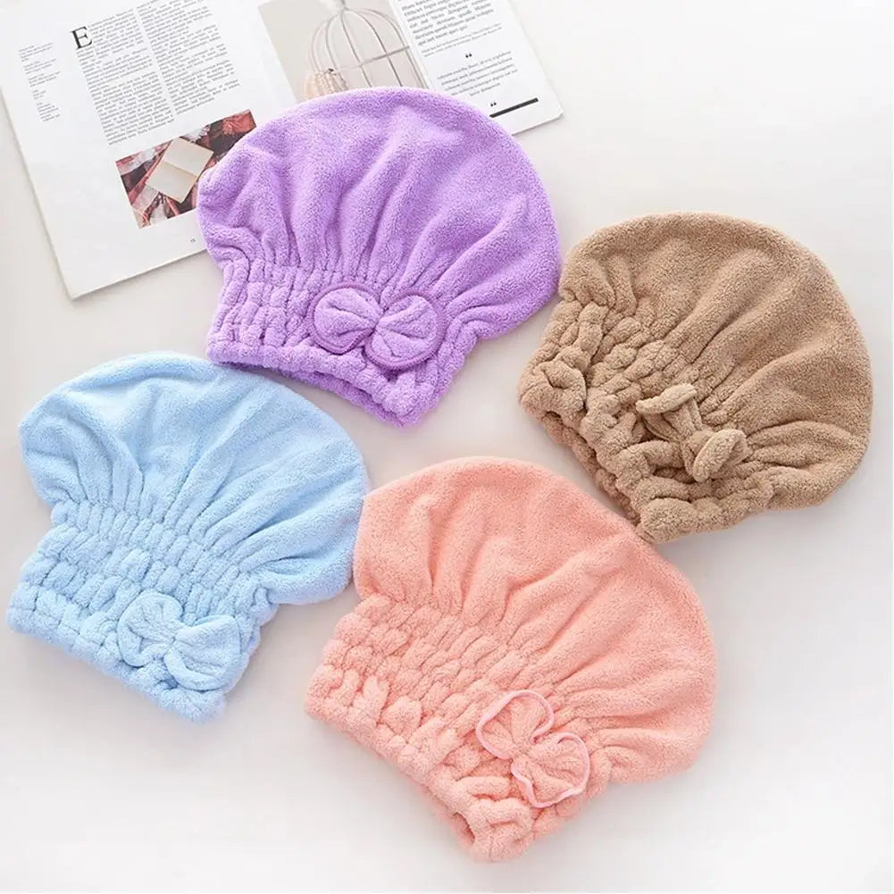 Coral Fleece Hair Drying Cap Quick Drying Towel Quick Stem Bowknot Microfiber Hair Dry Wrap Ultra Absorbent Hair Turban Bath Cap Oasis Select