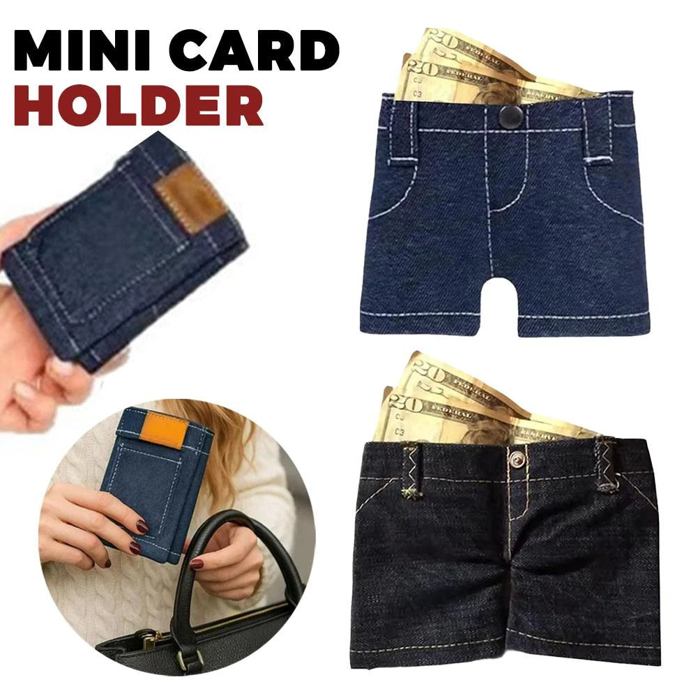 Mini Jeans Shaped Wallet Retro Denim Pants Style Foldable Coin Purse Card Holder Portable Small Cool Multi-functional Purse Oasis Select
