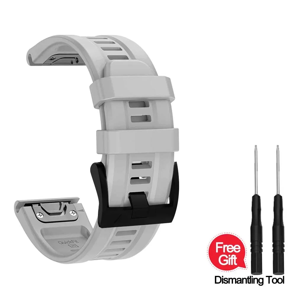 Quick Release Silicone Band for Garmin Fenix 7/6X/5X – 22/26mm Watch Band Oasis Select Grey 22mm