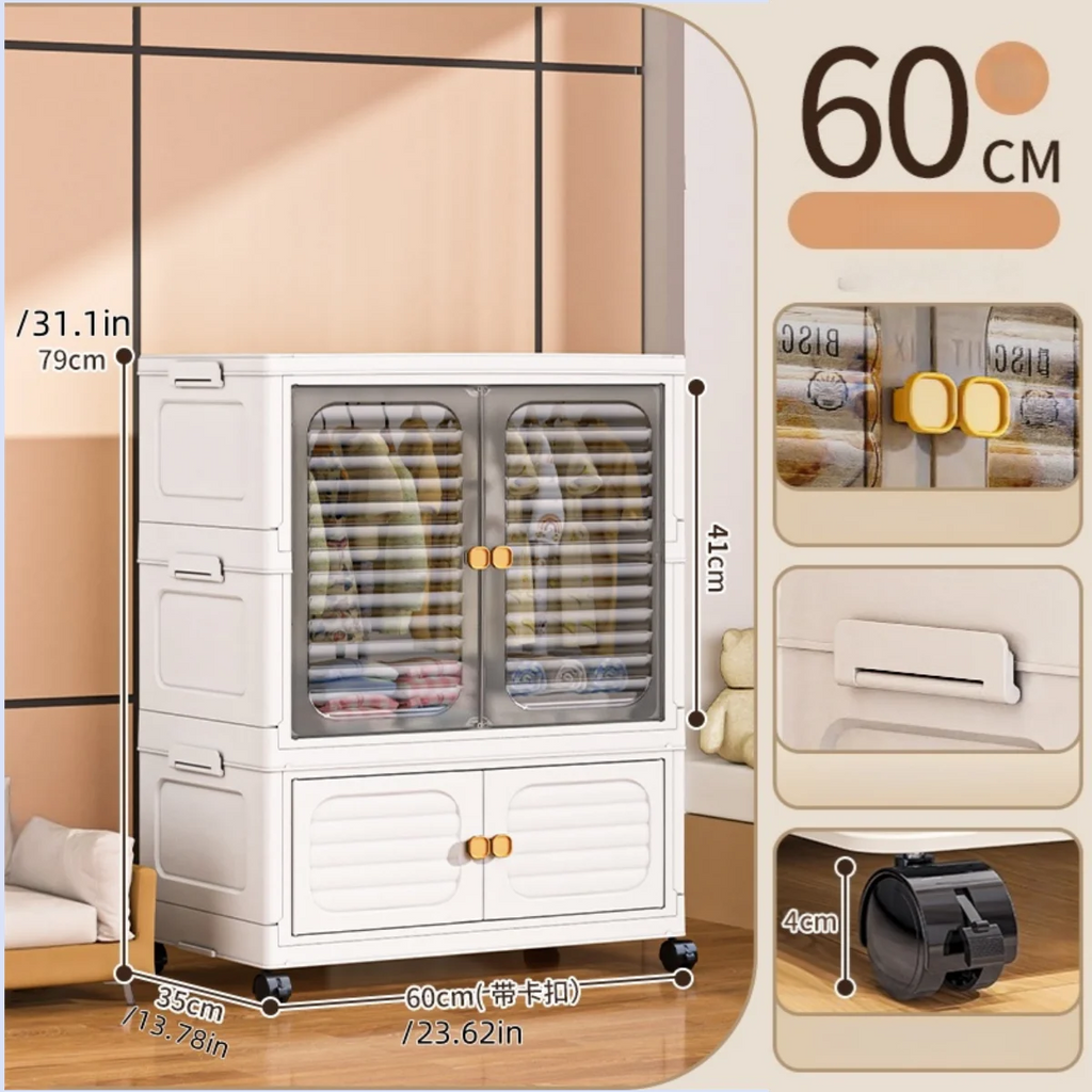 Foldable Cabinet,2-5 Tier, Multi-Combo,Rolling Mobile with Wheels,Heavy-Duty, Large Capacity,Bedroom/Living Room/Kitchen Storage Oasis Select 2Layers-mixed color