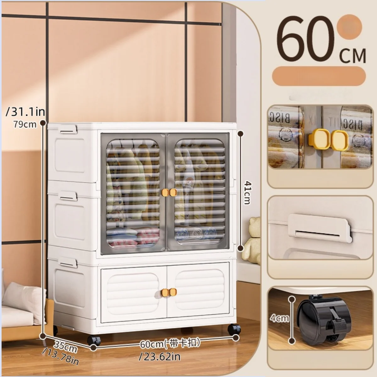 Foldable Cabinet,2-5 Tier, Multi-Combo,Rolling Mobile with Wheels,Heavy-Duty, Large Capacity,Bedroom/Living Room/Kitchen Storage Oasis Select 2Layers-mixed color