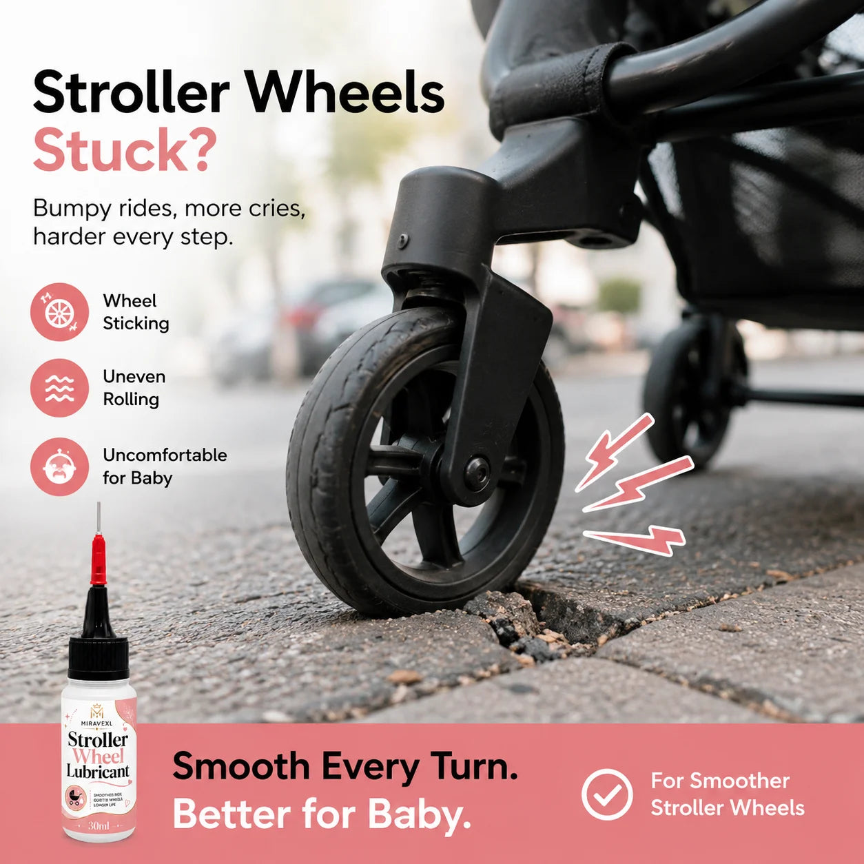 MIRAVEXL Stroller Wheel Lubricant 30ml for Smooth Quiet Ride, Baby & Pet Strollers, ReducesFriction, Extends Wheel Life Oasis Select
