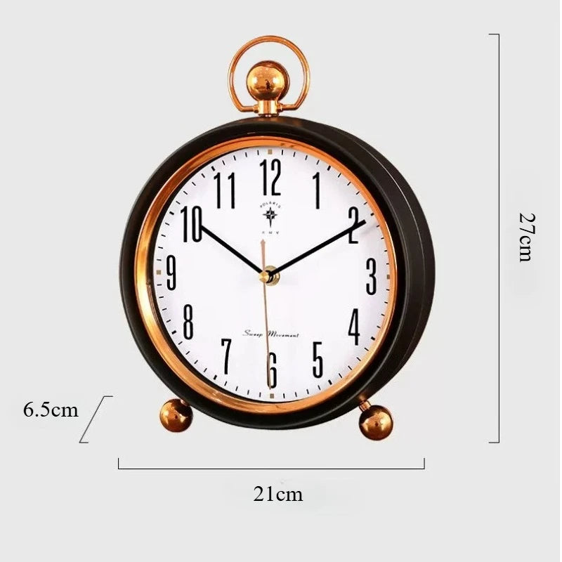 European Vintage Retro Table Clock Silent Non-Ticking Desk Clock Luxury Mantel Clock Home Living Room Desktop Ornament Oasis Select
