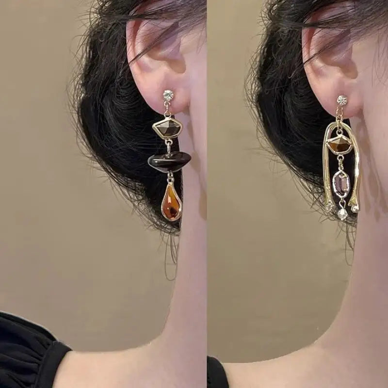 Retro Colorful Resin Earrings For Women Exquisite Asymmetric Geometric Dangle Earrings Jewelry Gift Oasis Select