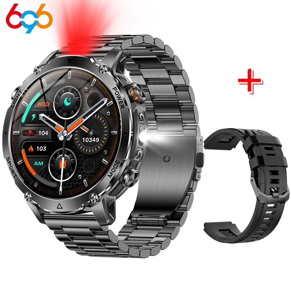 Outdoor Smart Watch Men Lady Flashlight Heart Rate BT Call Sports Bracelets Health Smartwatch Waterproof Compass GPS SOS 1100mAh Oasis Select BOBKS3M
