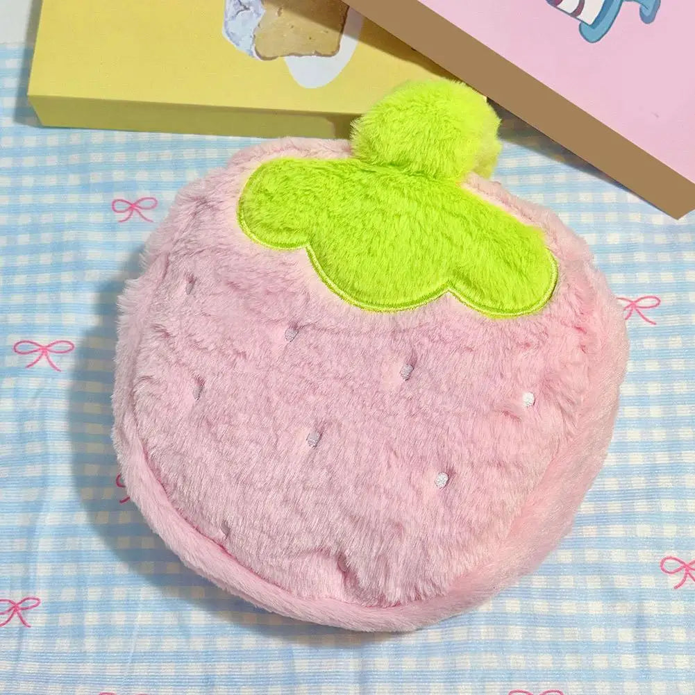 Strawberry Plush Makeup Bag – Large Travel Cosmetic Pouch