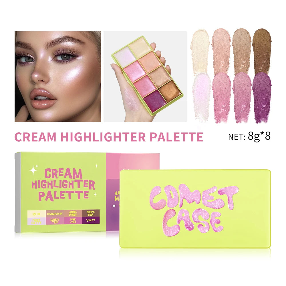 Curve Case Cream Eyebrow Cream Blush Highlighter Palette Matte Shimmer Finishes Shadow Tones Long-Lasting Cosmetics Oasis Select 1box 8colors