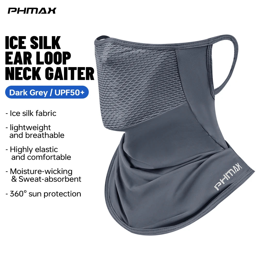 PHMAX Summer Ice Silk Bicycle Mask Scarf Sun Protection Full Face Mask Anti-UV Breathable Quick Dry MTB Road Bike Cycling Mask Oasis Select GRAY