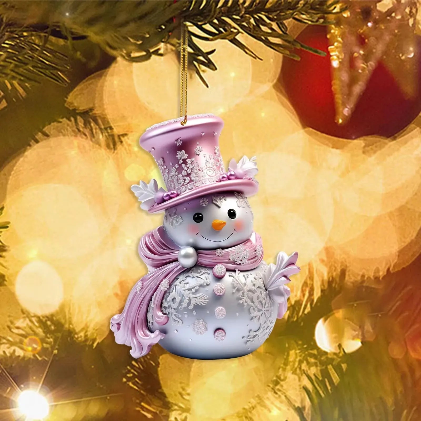 8cm Pink Snowman Hanging Pendants Christmas Decorations Xmas Tree Pink 2D Acrylic Ornaments Home Holiday Decoracion 2025 Navidad Oasis Select