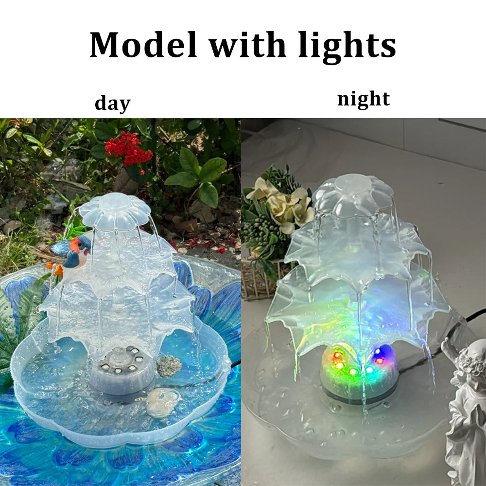 2025 New Three-Layer Solar Fountain, Transparent Color/Green Bird Bath Fountain Pump, Suitable for Garden, Courtyard, Pond and B Oasis Select White With light