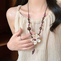 Retro New Flower Beaded Necklace Chinese Style Wood Bead Weaving Long Braided Rope Clavicle Chain Women's High Grade Neck Chain Oasis Select 02