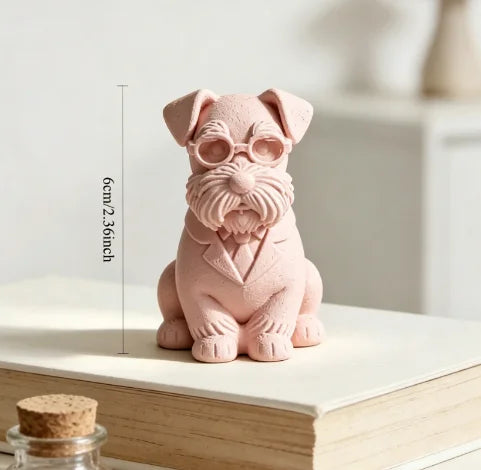 Gentleman Suit Wearing Schnauzer Figurine 3D Printing Cute Dog Statue Mini Puppy Ornaments for Home Office Desk Minimalist Decor Oasis Select Schnauzer pink