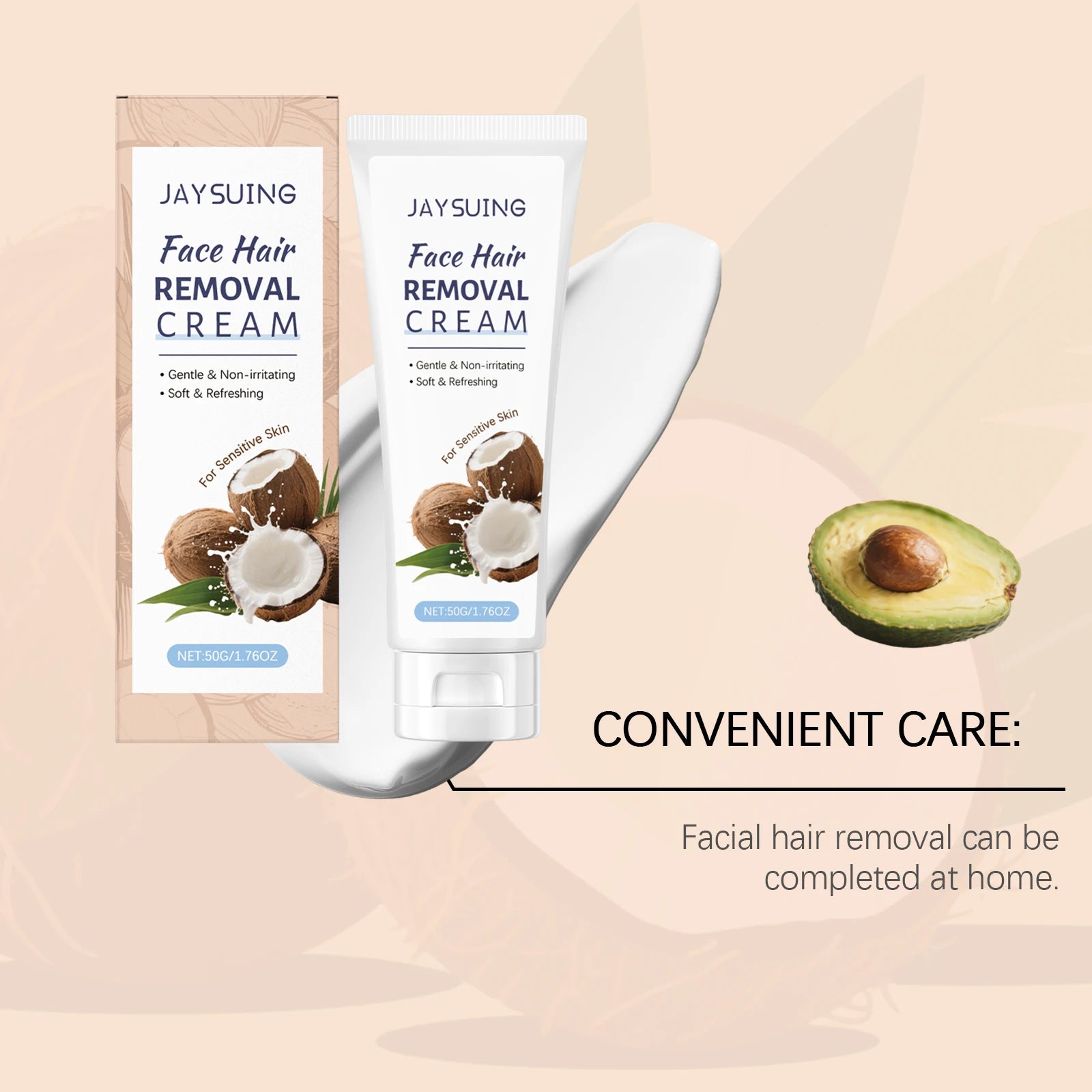 Jaysuing Coconut Facial Hair Removal Cream – Lip & Chin 50g Facial Depilatory Cream Oasis Select