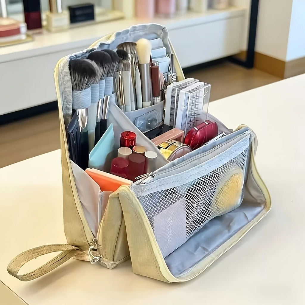Large Capacity Vertical Makeup Bag,Multi-functional Cosmetic Organizer with Multiple Compartments for Travel &Business,Portable Oasis Select