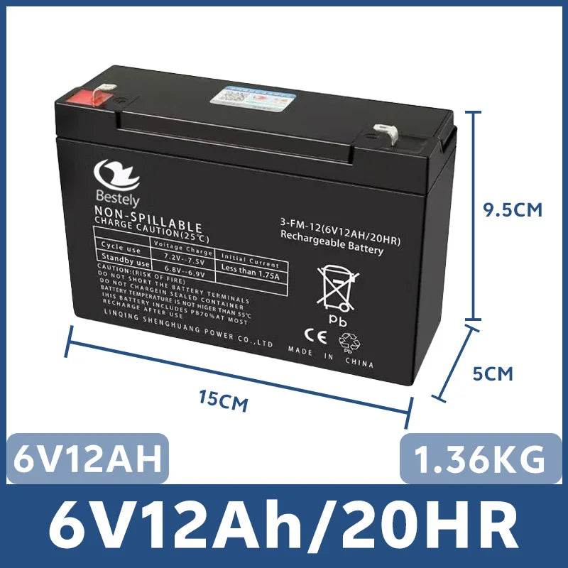 6V/12V Fit Toy Cars Rechargeable Battery for Kids' Electric Toys 5Ah/7Ah/8Ah/12Ah High Capacity, Motorcycles & Baby Strollers Oasis Select 6V 12Ah Battery