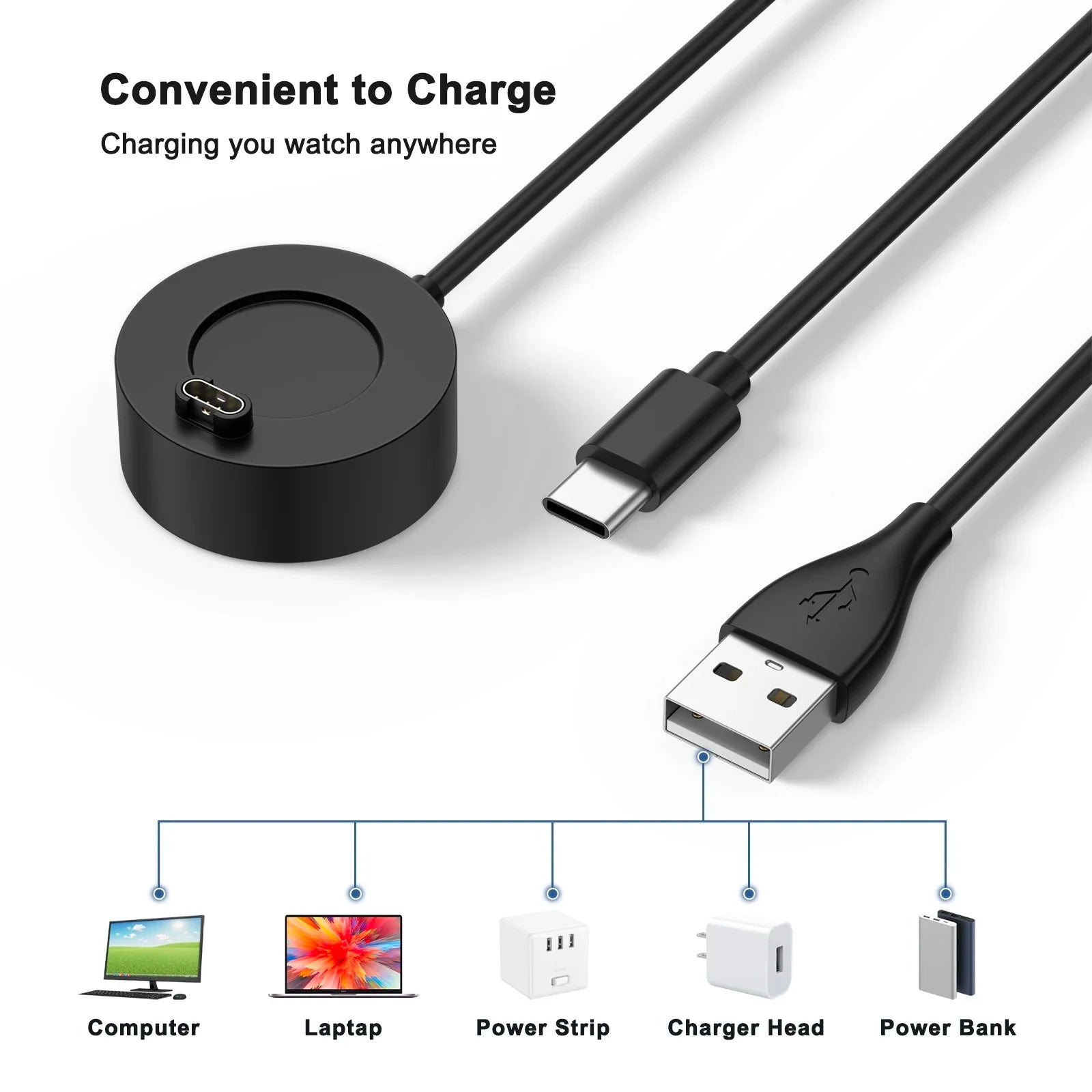 2-in-1 USB-C Charger Cable for Garmin Fenix 7/6/5X, Venu 2 Smartwatch Charger Cable Oasis Select