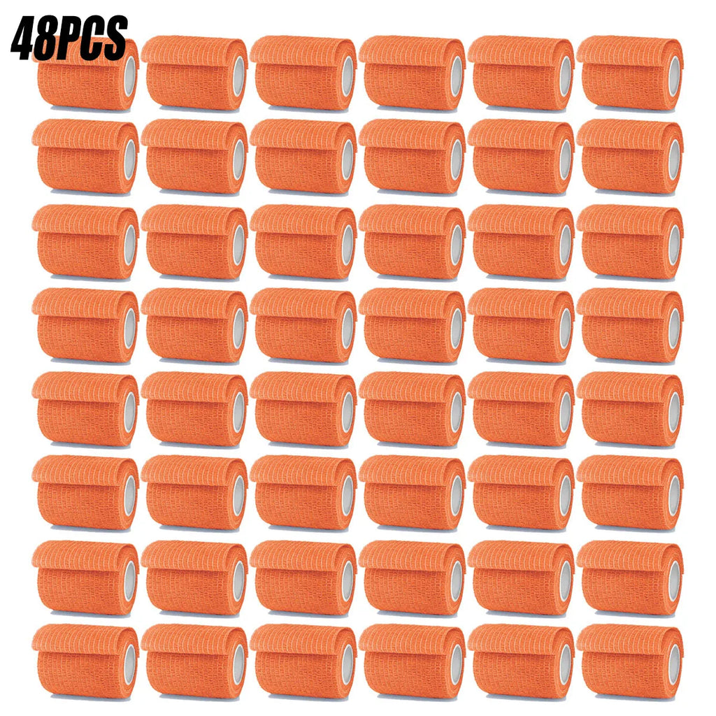 1/15/48Rolls Self Adhesive Bandage Wrap,Cohesive Bandage Wrap For Sport And Athletic,Orange Breathable Vet Wrap For Wounds Oasis Select 48pcs 7.5cmx4.8m