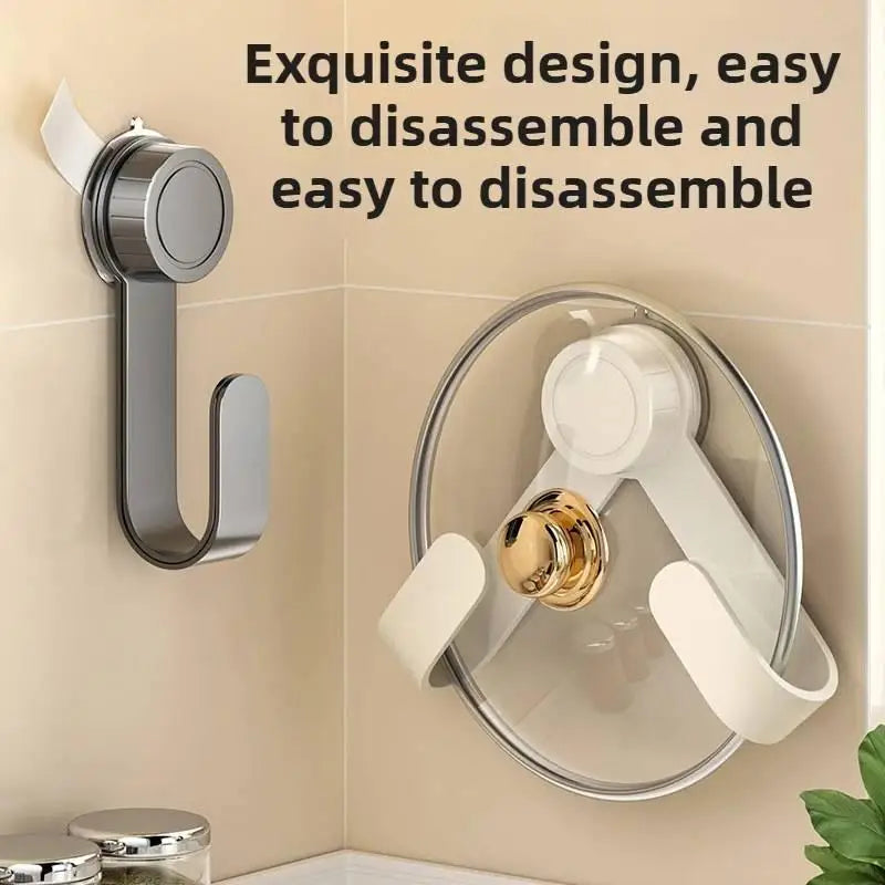 Drill-Free Suction Cup Rotating Kitchen Organizer-Wall-Mounted Pot Lid Rack With Hooks,Multi-Functional Holder & Chopping Boards Oasis Select