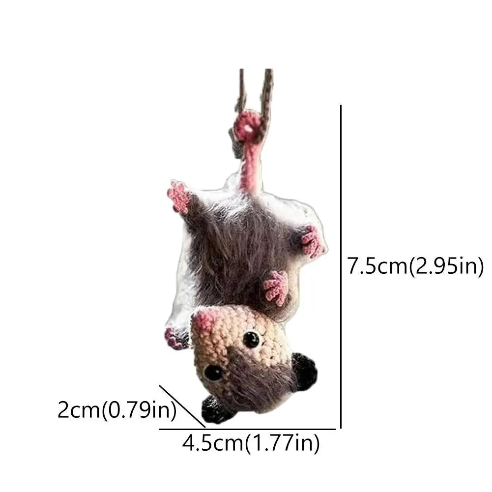 Handmade Crochet Opossum Car Mirror Pendant | Cute Possum Charm