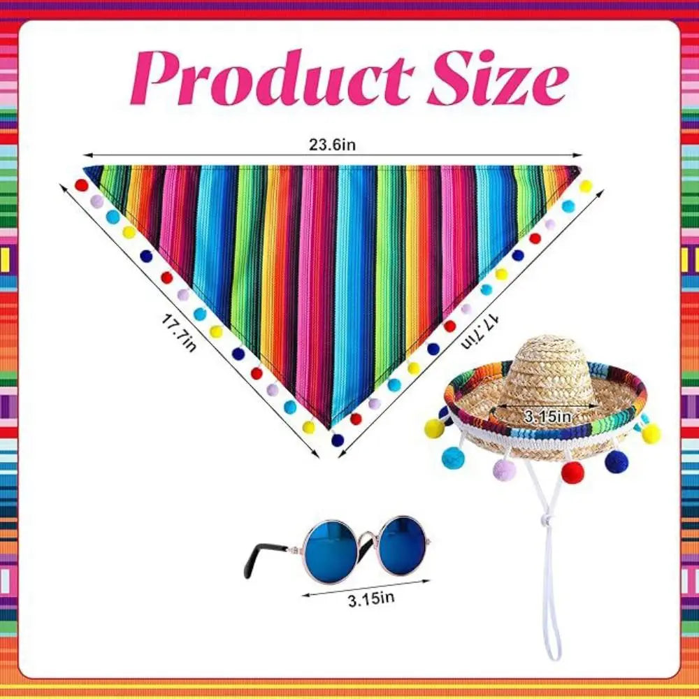 Mexican Pet Hat Scarf & Glasses Costume Set for Small Dogs Pet Costume Set Oasis Select
