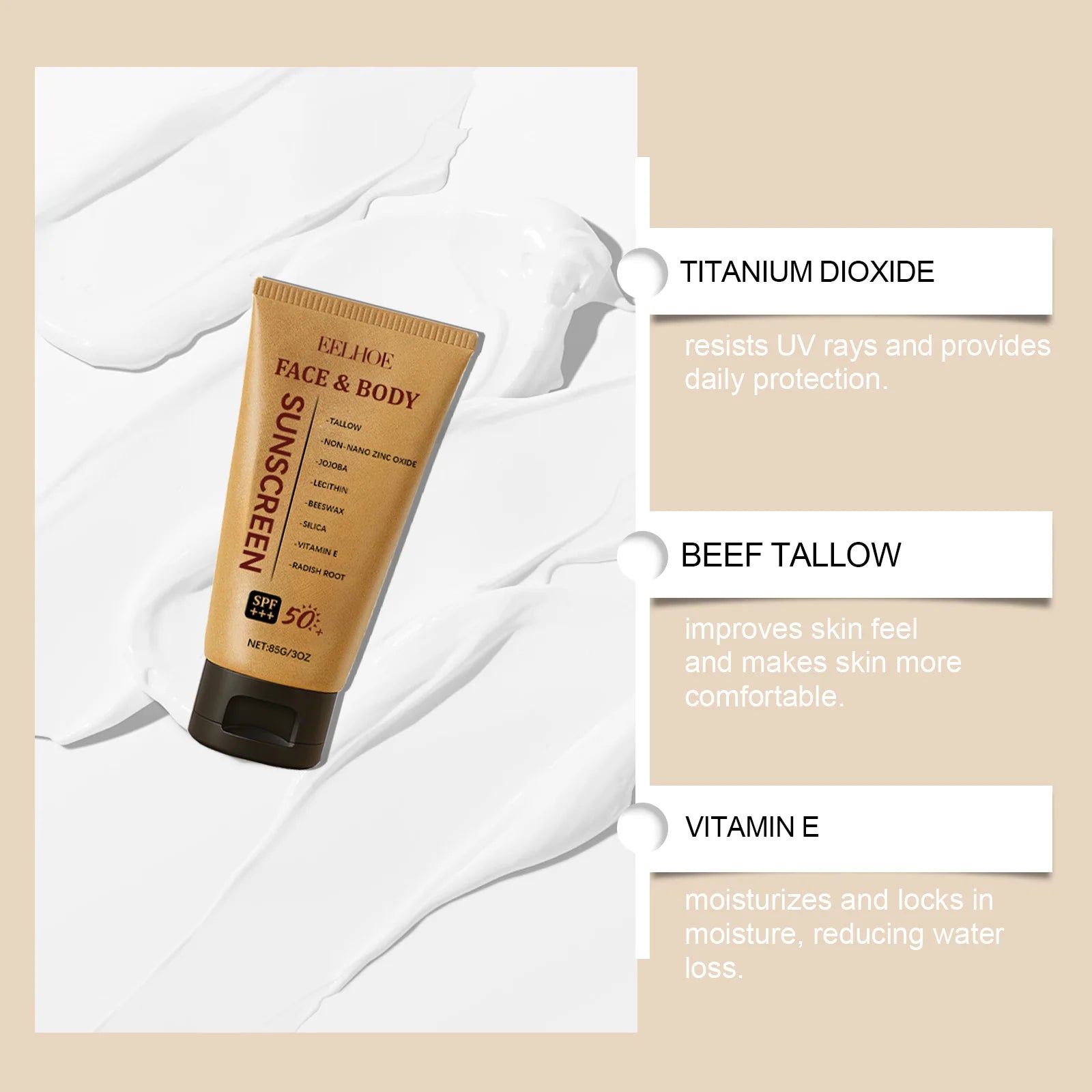 EELHOE Cow Fat Protective Cream Outdoor UV Protection Mild and Refreshing Texture Skin Barrier Moisturizing Isolation Cream Oasis Select