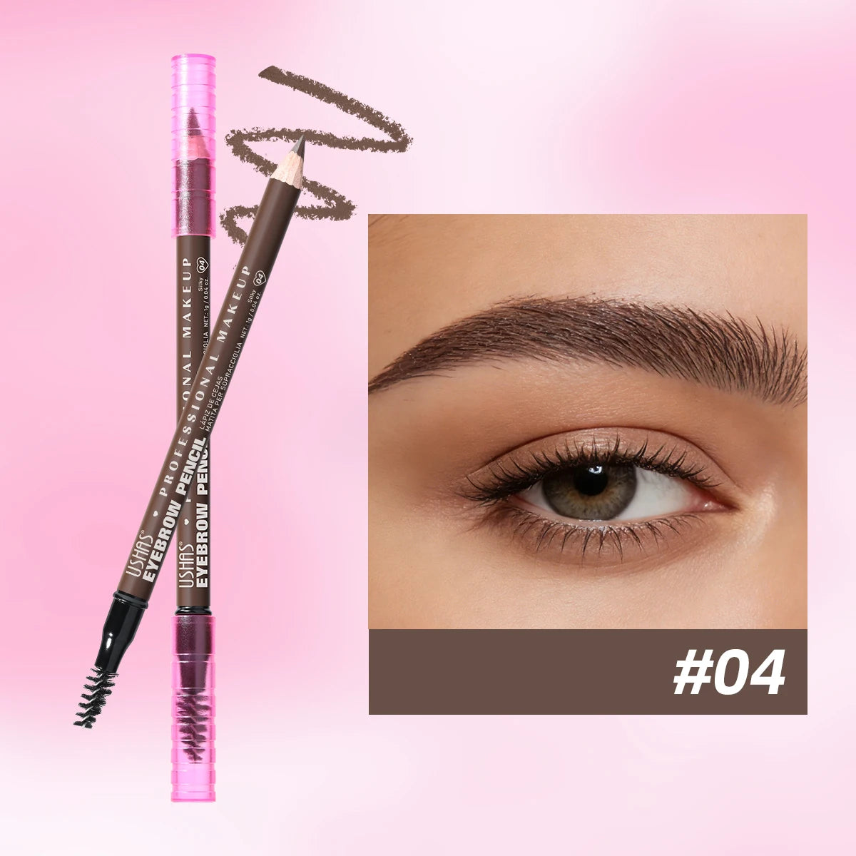 USHAS 2-in-1 Waterproof Eyebrow Pencil & Spoolie – 5 Colors