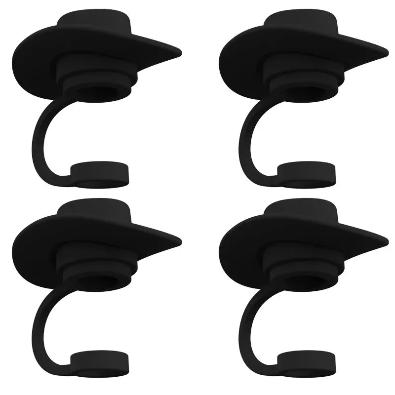 4pcs Cowboy Hat Suction Straw Cap For Stanley Cup 40 Oz Silicone Suction Straw Dust Plug Silicone Dust Cap 6-10mm General Size Oasis Select Cowboy hat black