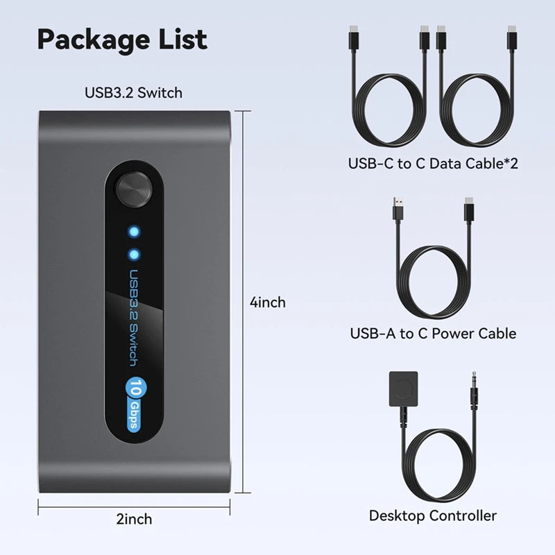 WISH 10Gbps USB 3.2 Switch USB C Switch,4 Port USB Switcher For PC Laptop Share Keyboard Mouse Supports USB C Input Oasis Select