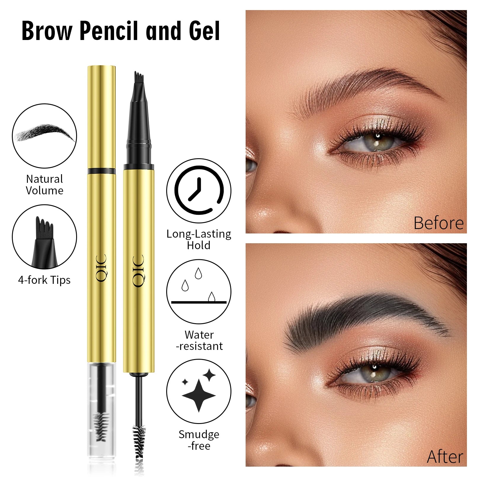 QIC 4-Tip Waterproof Liquid Eyebrow Pen – 5 Colors
