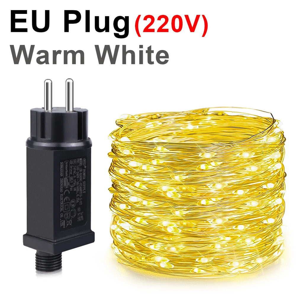 10M-100M LED String Fairy Light 220V EU Power Supply Waterproof Outdoor Garden Garland Holiday Wedding Christmas Decoration Lamp Oasis Select Warm White EU 220V 50M 500LEDs