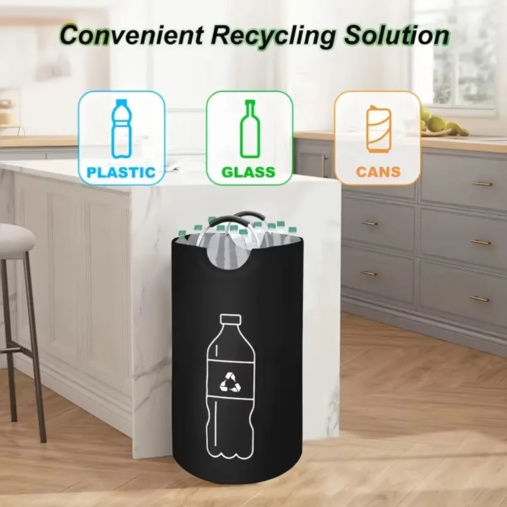 82L Empty Bottle Storage Basket Folding With Aluminum Handle Dirty Clothes Basket Large Capacity Recycling Bin Oasis Select