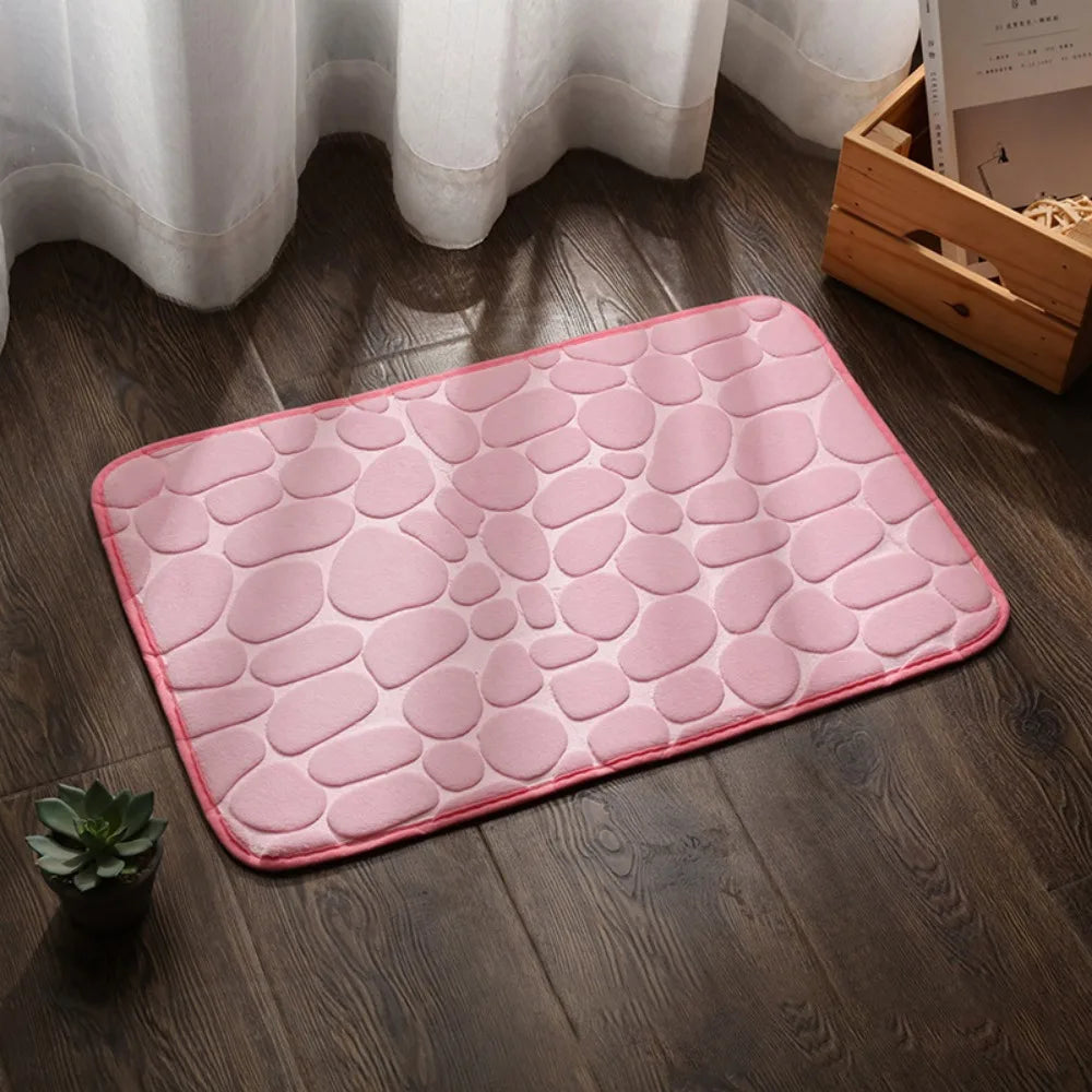 Practical Cobblestone Bath Mat Non-slip Absorbent Shower Doormat Thickened Soft Bathtub Floor Rug Oasis Select Pink
