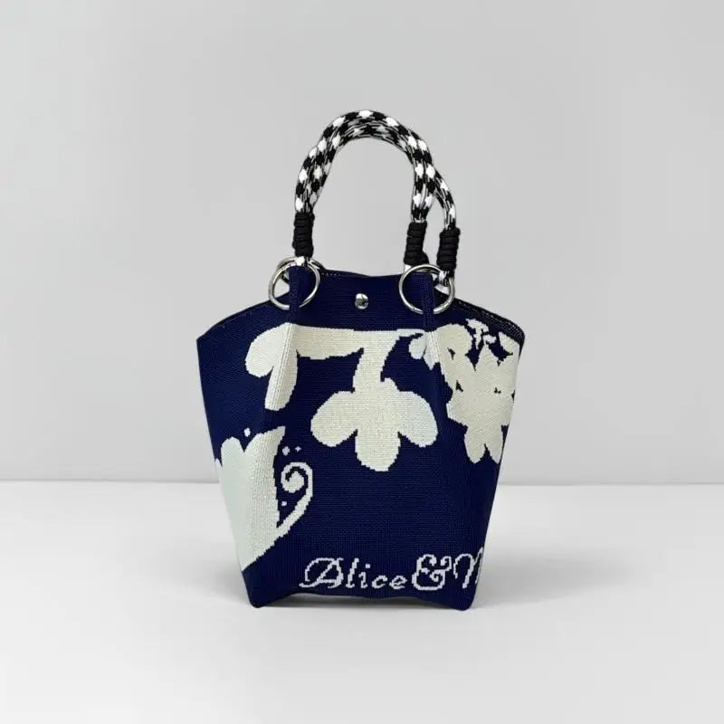 Women's Vintage Knit Tote Bag Storage Bag Lightweight With Metal Rings Snap Closure For Casual Travel Handbag Oasis Select F