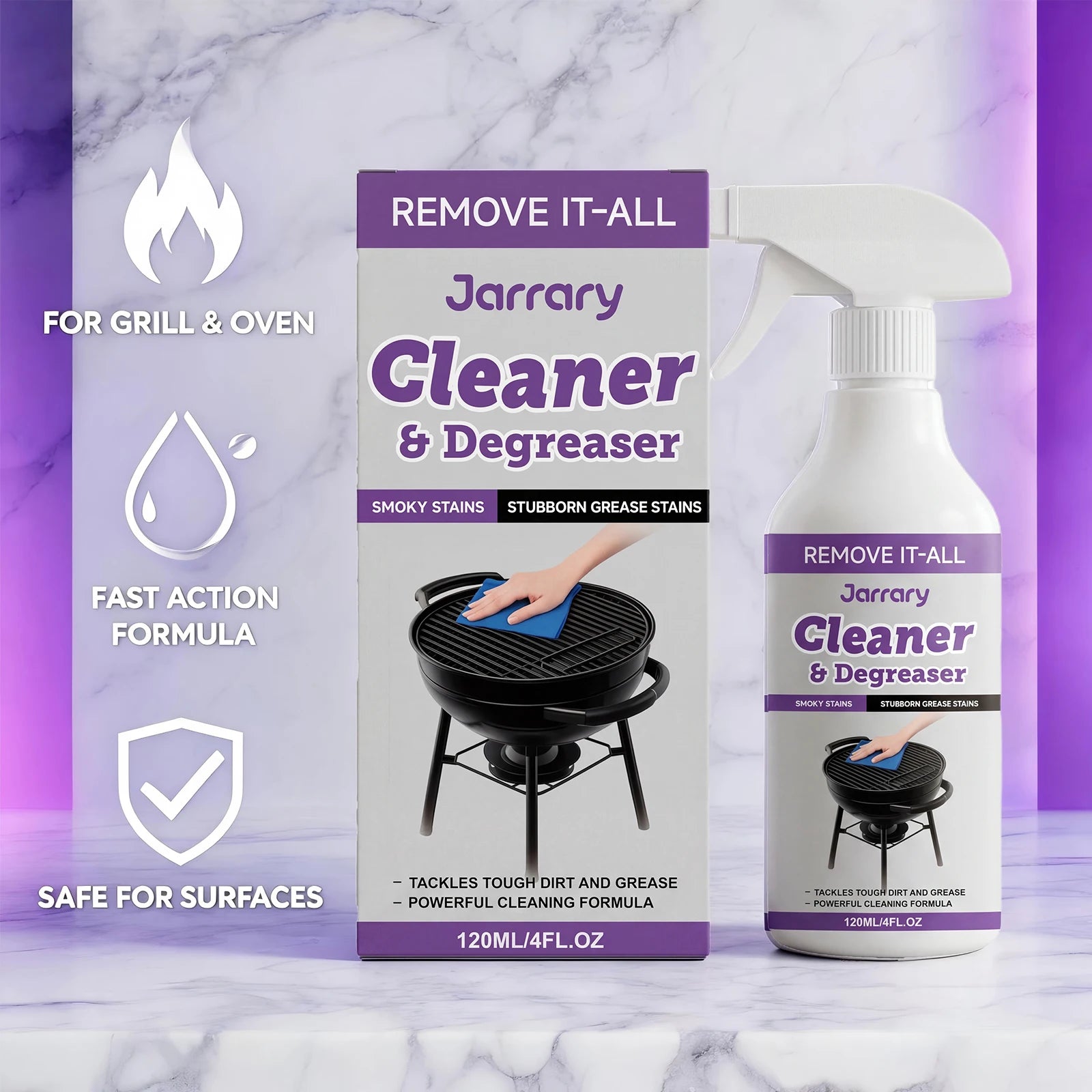 BBQ Grill Cleaner for Stubborn Grease & Smoky Stains Removal Restores Shine Multi-purpose BBQ Grill & Kitchen Cleaner Spray Oasis Select