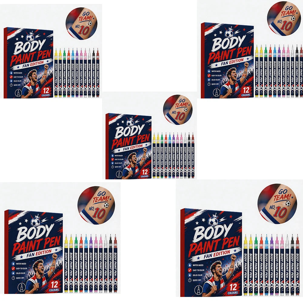 Sports Fan Body Paint Markers, 12 Vibrant Colors Quick Dry Water-Based Face & Body Pens for Game Day & Carnival Oasis Select 5boxed