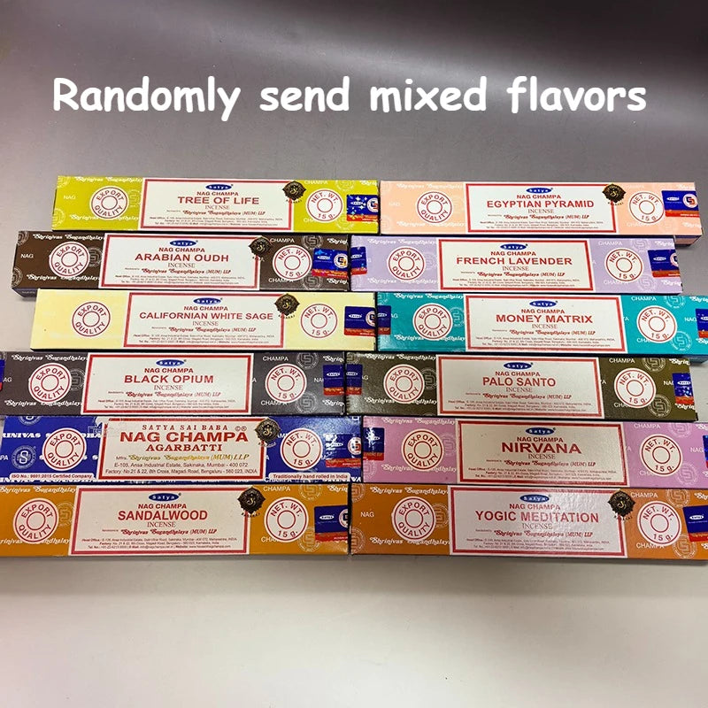 Incense Sticks Complete Boxes Satya NAGCHAMPA Original, Palo Santo DRAGONS BLOOD SANDALWOOD Natural Incenso(Handmade in India) Oasis Select mix 12 small boxex