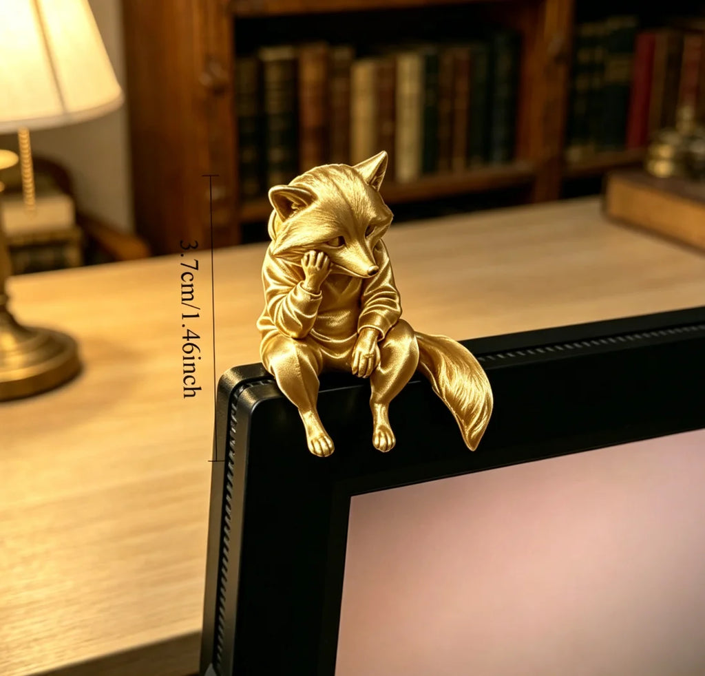 Miniature Thinking Raccoon Figurines Cute Animal Statue Edge Sitter Ornaments for Home Office Desk Monitor and Shelf Decor Gifts Oasis Select Raccoon gold