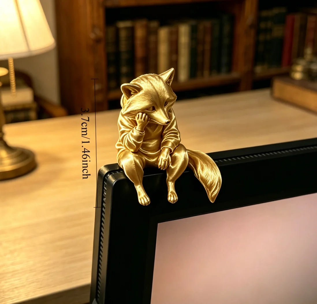 Miniature Thinking Raccoon Figurines Cute Animal Statue Edge Sitter Ornaments for Home Office Desk Monitor and Shelf Decor Gifts Oasis Select Raccoon gold