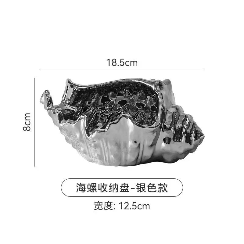 Simple Mirror-like Bright Silver Ceramic Shell-style Decorative Item Practical Key Jewelry Storage and Decoration Oasis Select silver