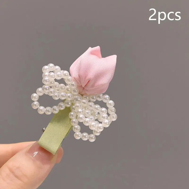 Tulip Pearl Hair Clips for Women & Girls – Set of 2 Hair Clip Oasis Select Pink