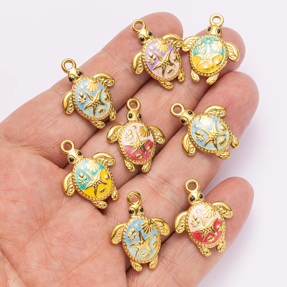 5pcs Stainless Steel Enamel Animal Sea Turtle Tortoise Charms Pendant for Bracelet Necklace Jewelry DIY Craft Making Wholesale Oasis Select